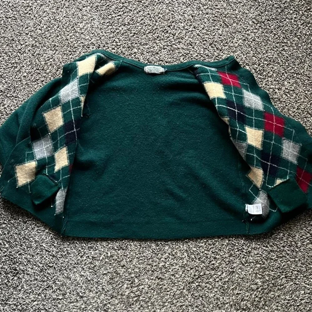 Vintage 80s Lambswool Grandmacore 100% Wool Women L Argyle Button-up Cardigan - Picture 4 of 8